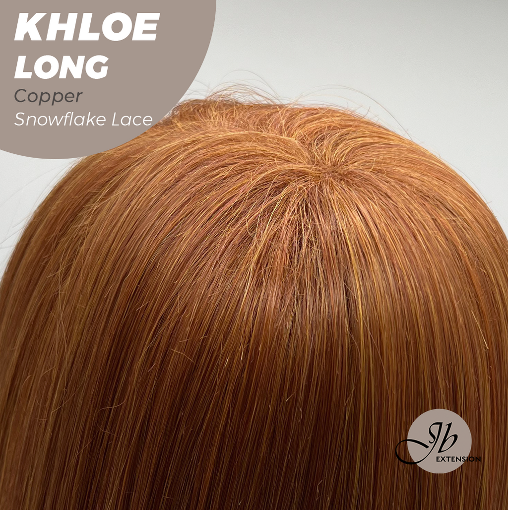 JBEXTENSION 18 Inches Copper Pre-Cut Snowflake Lace Frontlace Glueless Wig KHLOE LONG COPPER【PERMATEASE】【BENDY EAR TABS】