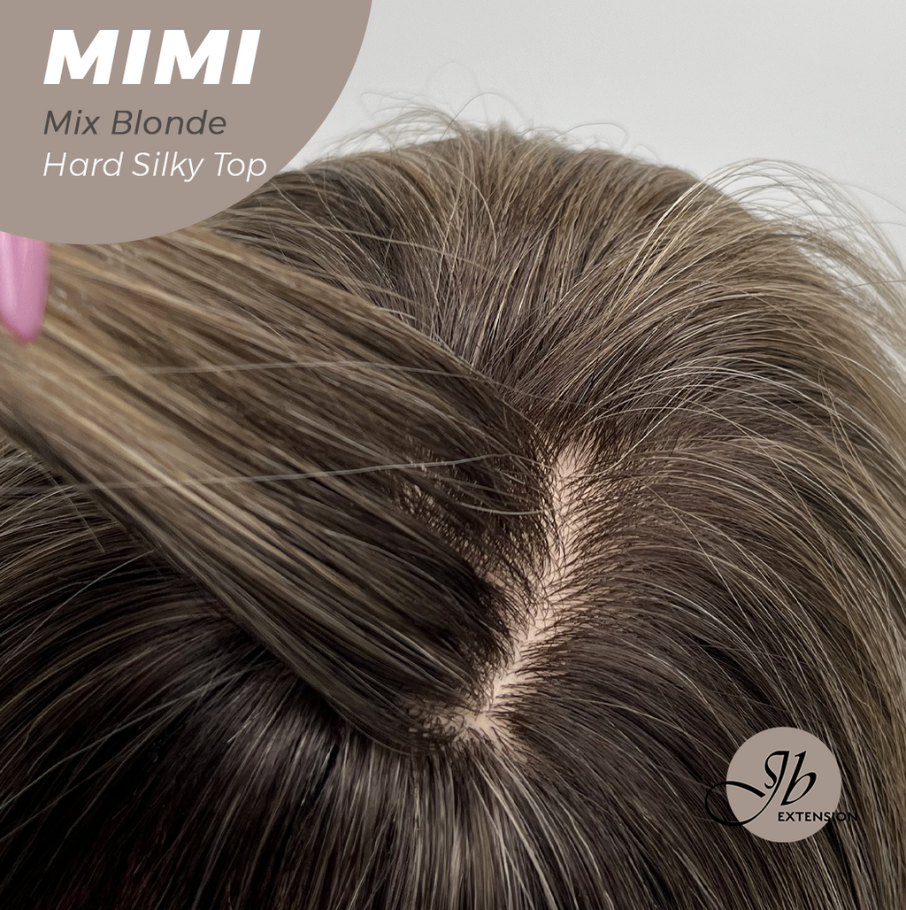 JBEXTENSION 16 Inches Scalpiana 3.5X4 Hard Silky Top Natural Scalp Effect Mix Blonde Body Wave Wig With Bangs Wig MIMI SILK TOP MIX BLONDE