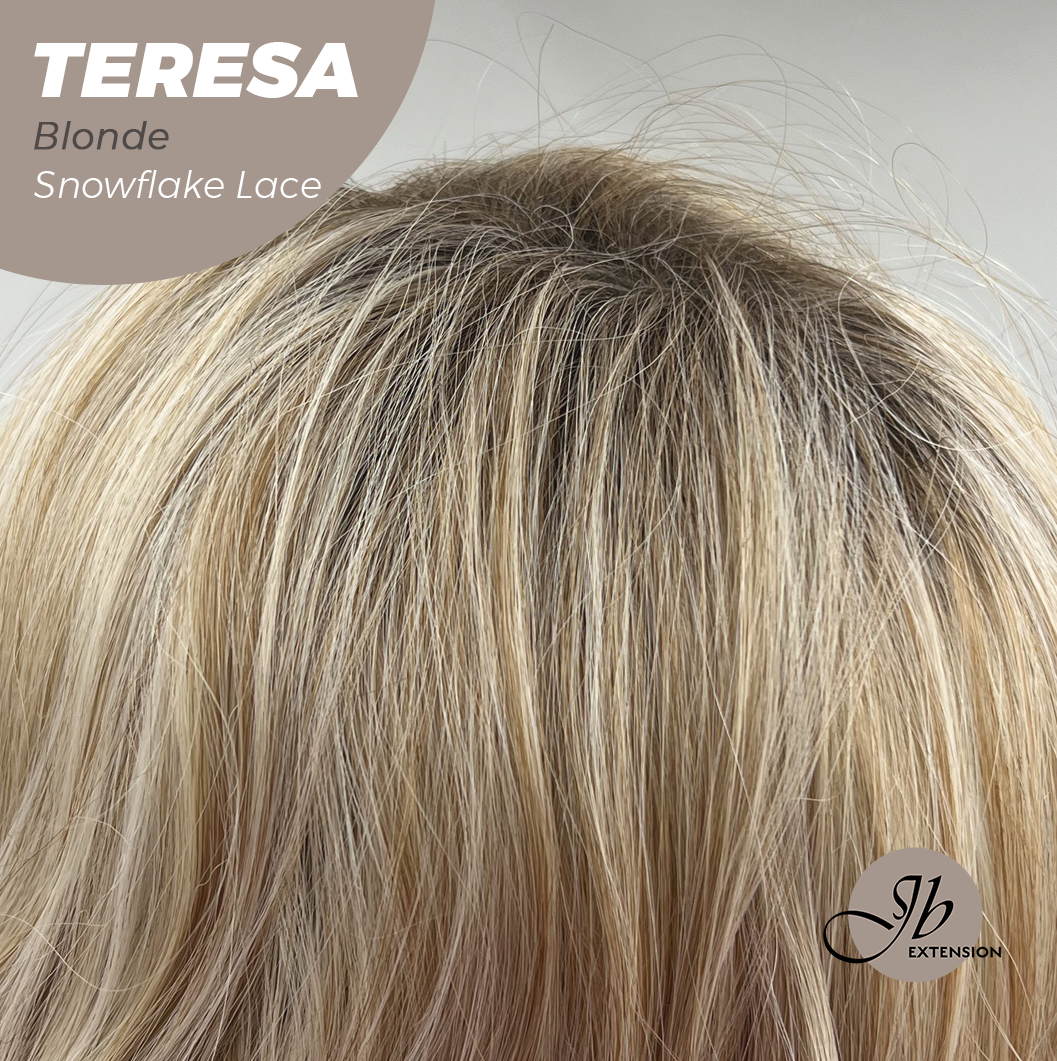 JBEXTENSION 18 Inches Mix Blonde Pre-Cut Snowflake Lace Frontlace Glueless Wig TERESA BLONDE【PERMATEASE】【BENDY EAR TABS】