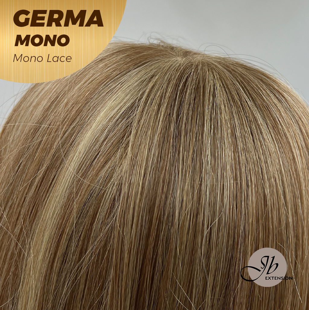 JBEXTENSION GERMA MONO Full Monofilament Handmade Full Lace Full Hand Tied Wig 20 Inches Honey Blonde Mono Lace Handmade Futura Fiber Wig Glueless Wig GERMA MONO【BENDY EAR TABS】