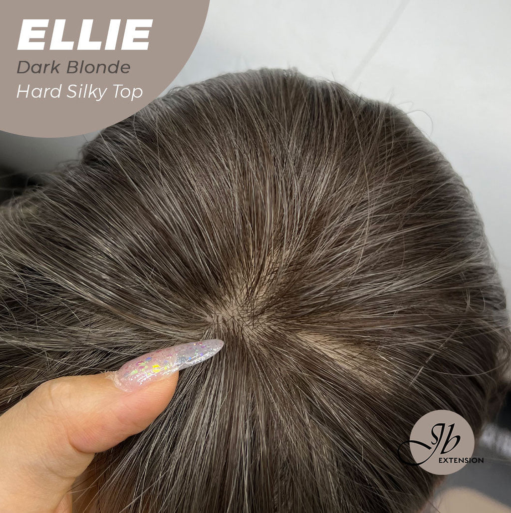 JBEXTENSION 26 Inches Scalpiana Dark Blonde Wolf Cut 3.5X4 Hard Silky Top Natural Scalp Effect Wig With Bangs ELLIE DARK BLONDE Silk Top