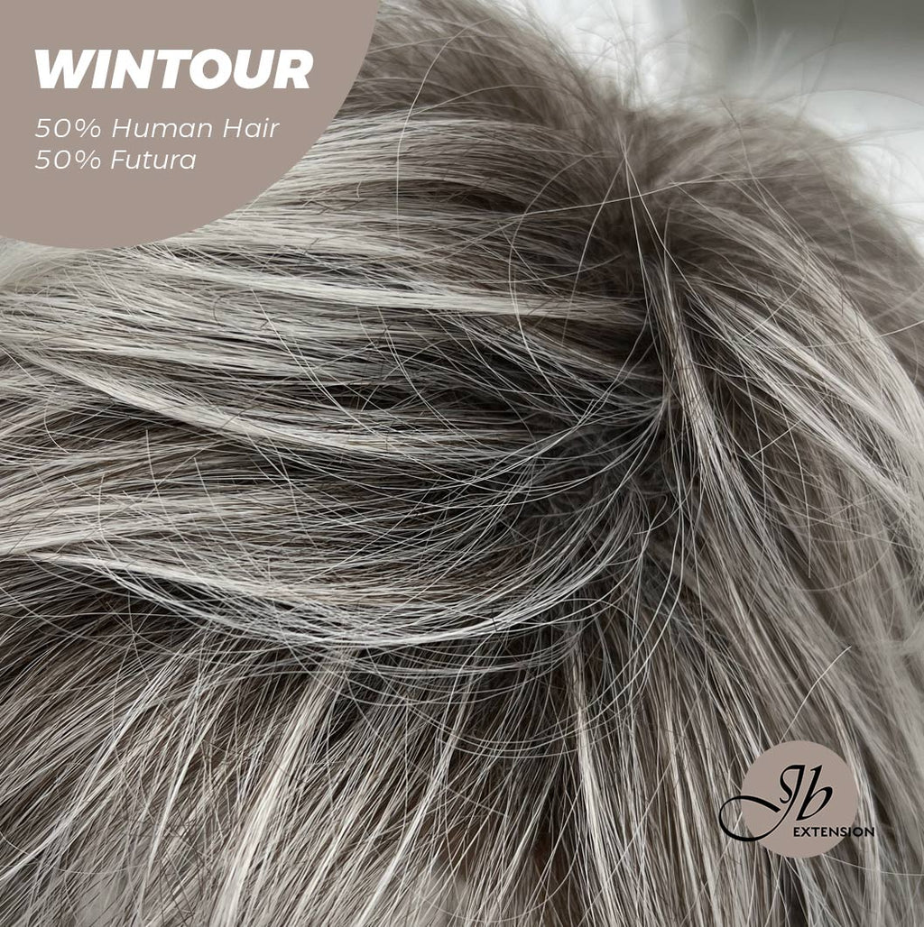 Olivia's Pick-Pixie Cut Silver Half Real Human Hair Half Futura Fiber Fashion Women Wig WINTOUR