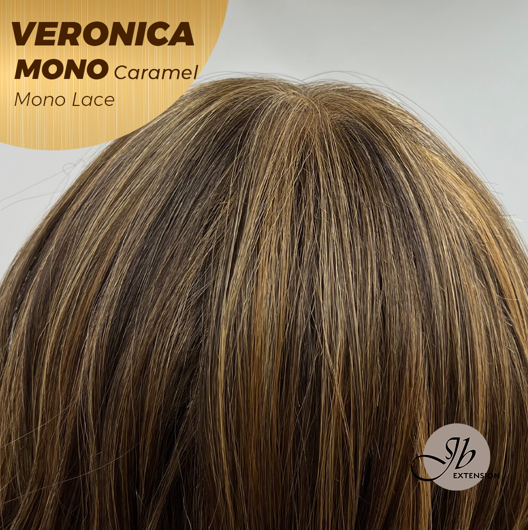 JBEXTENSION VERONICA MONO Monofilament Handmade Wig 6X5 Full Monofilament Hand Tied Top Wig 12 Inches Caramel Wave Mono Lace Wig With Anti-slip Silicone Strips Glueless Wig VERONICA MONO CARAMEL【BENDY EAR TABS】