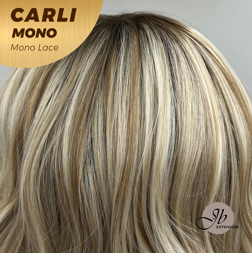 JBEXTENSION CARLI MONO Monofilament Handmade Wig 6X5 Full Monofilament Hand Tied Top Wig 14 Inches Mix Blonde Wave Mono Lace Wig With Anti-slip Silicone Strips Glueless Wig CARLI MONO【BENDY EAR TABS】