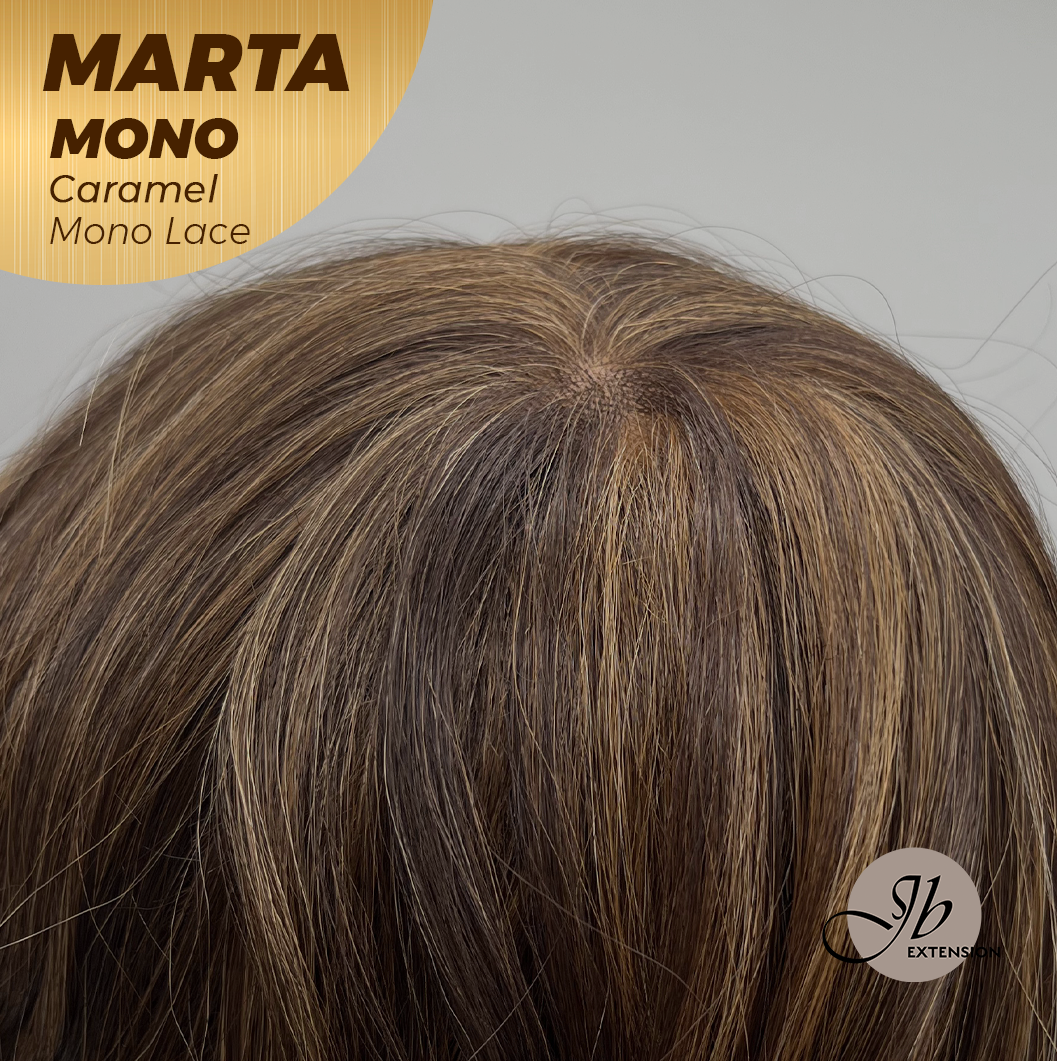 JBEXTENSION MARTA MONO CARAMEL Monofilament Handmade Wig 6X5 Full Monofilament Hand Tied Top Wig 10 Inches Caramel Mono Lace Handmade Futura Fiber Wig With Anti-slip Silicone Strips Glueless Wig MARTA MONO CARAMEL【BENDY EAR TABS】