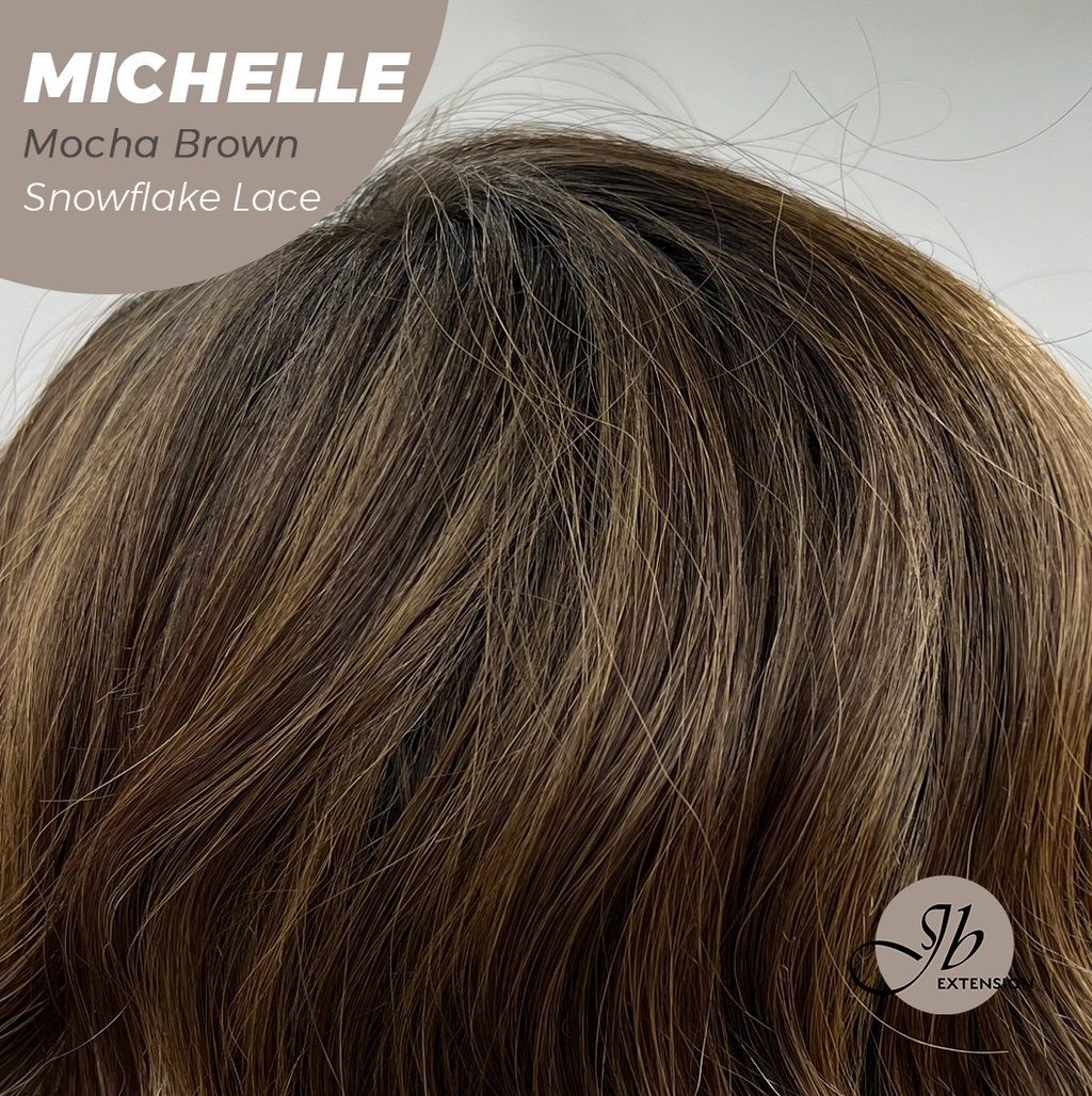 JBEXTENSION 10 Inches Mocha Brown Pre-Cut Side Part Snowflake Lace Frontlace Glueless Wig MICHELLE MOCHA BROWN【BENDY EAR TABS】
