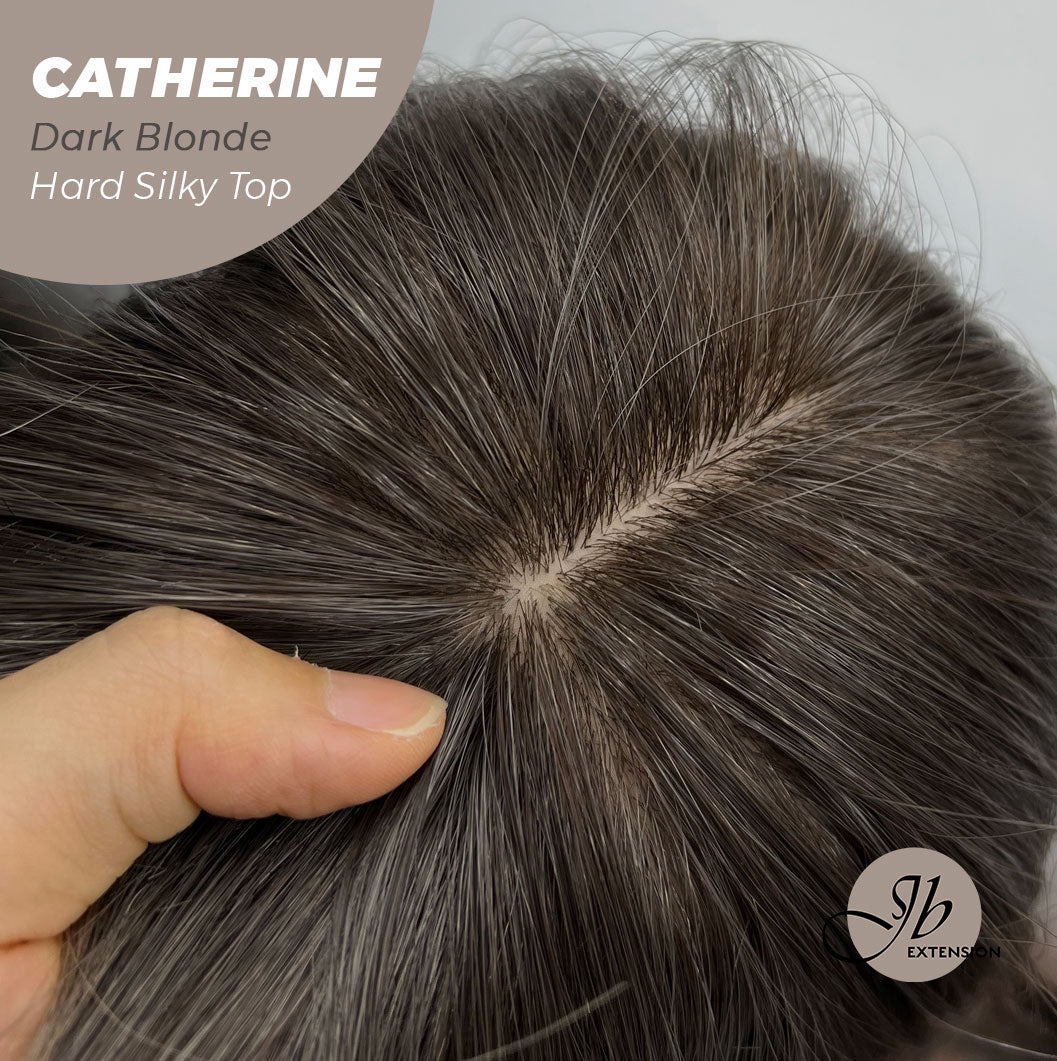 JBEXTENSION 25 Inches Scalpiana Dark Blonde 3.5X4 Hard Silky Top Natural Scalp Effect Wig With Bangs CATHERINE DARK BLONDE