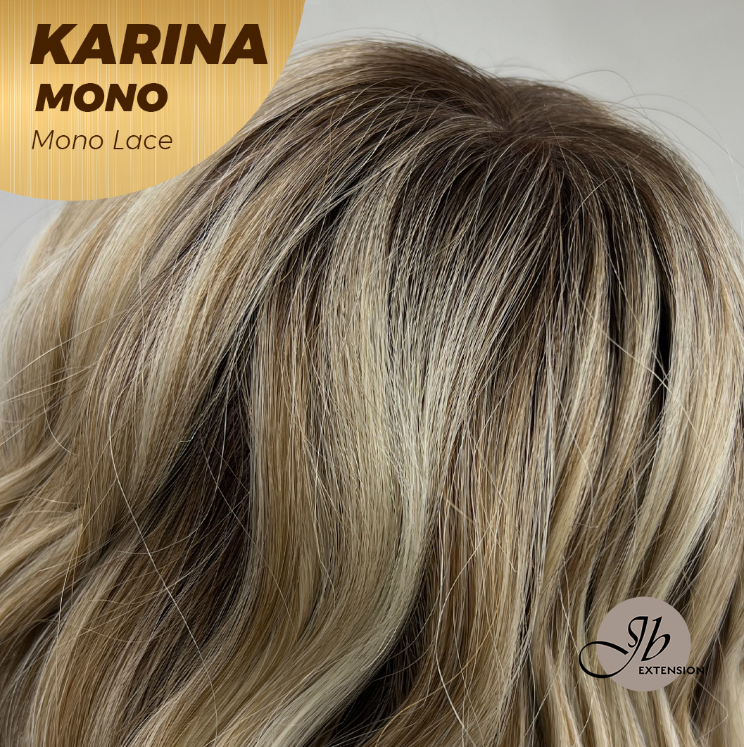 JBEXTENSION KARINA MONO Full Monofilament Handmade Full Lace Full Hand Tied Wig 14 Inches Blonde Mono Lace Handmade Futura Fiber Wig Glueless Wig KARINA MONO【BENDY EAR TABS】