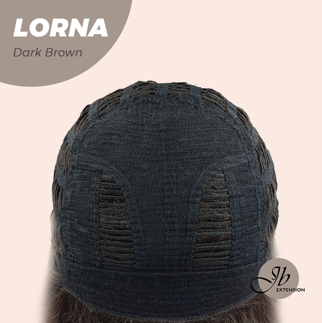 JBEXTENSION 18 Inches Dark Brown Curly Women Fashion Full Machine Wig With Bangs LORNA DARK BROWN【PLUS PERMATEASE】【BENDY EAR TABS】