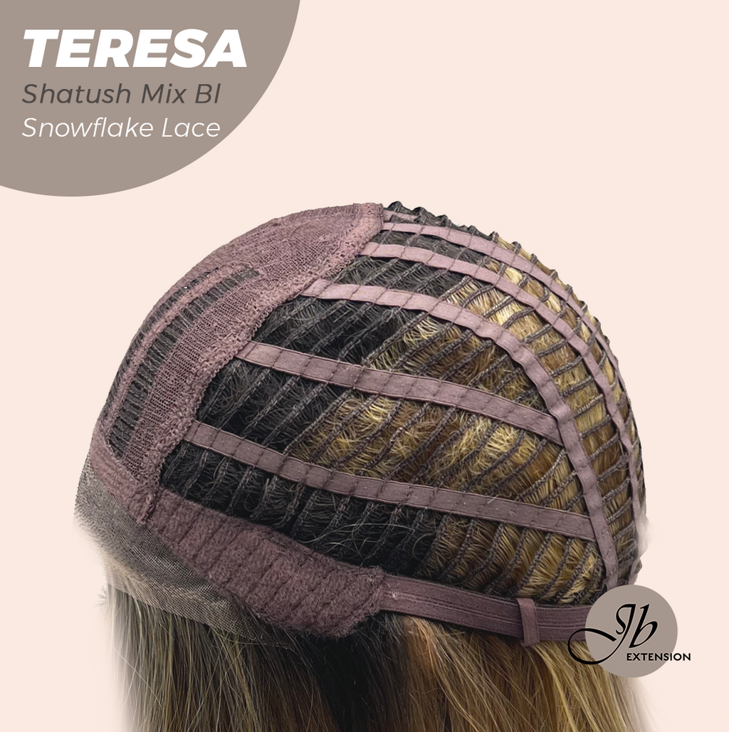 JBEXTENSION 18 Inches Shatush Mix Blonde Pre-Cut Snowflake Lace Frontlace Glueless Wig TERESA SHATUSH MIX BLONDE【PERMATEASE】【BENDY EAR TABS】- M/L