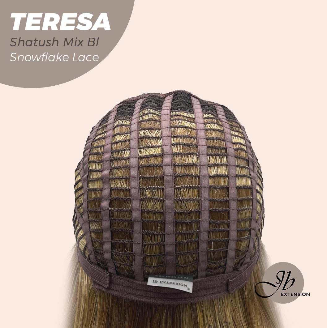 JBEXTENSION 18 Inches Shatush Mix Blonde Pre-Cut Snowflake Lace Frontlace Glueless Wig TERESA SHATUSH MIX BLONDE【PERMATEASE】【BENDY EAR TABS】- M/L