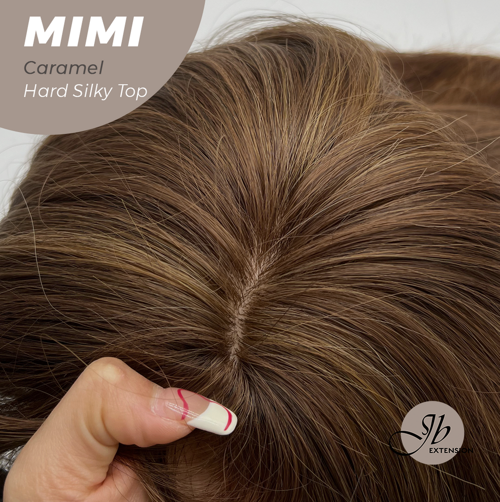 JBEXTENSION 16 Inches Scalpiana 3.5X4 Hard Silky Top Natural Scalp Effect Caramel Body Wave Wig With Bangs Wig MIMI SILK TOP CARAMEL