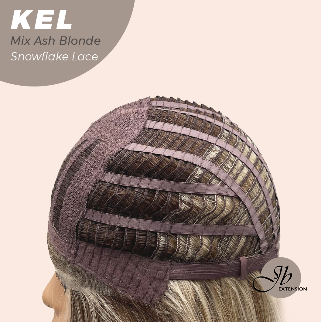 JBEXTENSION 22 Inches Mix Ash Blonde Pre-Cut Snowflake Lace Frontlace Glueless Wig KEL MIX ASH BLONDE【PERMATEASE】【BENDY EAR TABS】- M/L