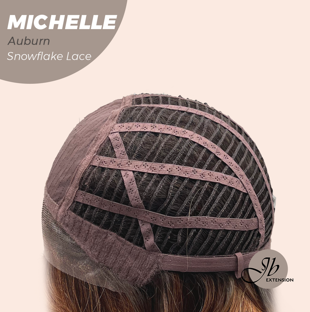 JBEXTENSION 10 Inches Auburn Pre-Cut Side Part Snowflake Lace Frontlace Glueless Wig MICHELLE AUBURN【BENDY EAR TABS】- M/L