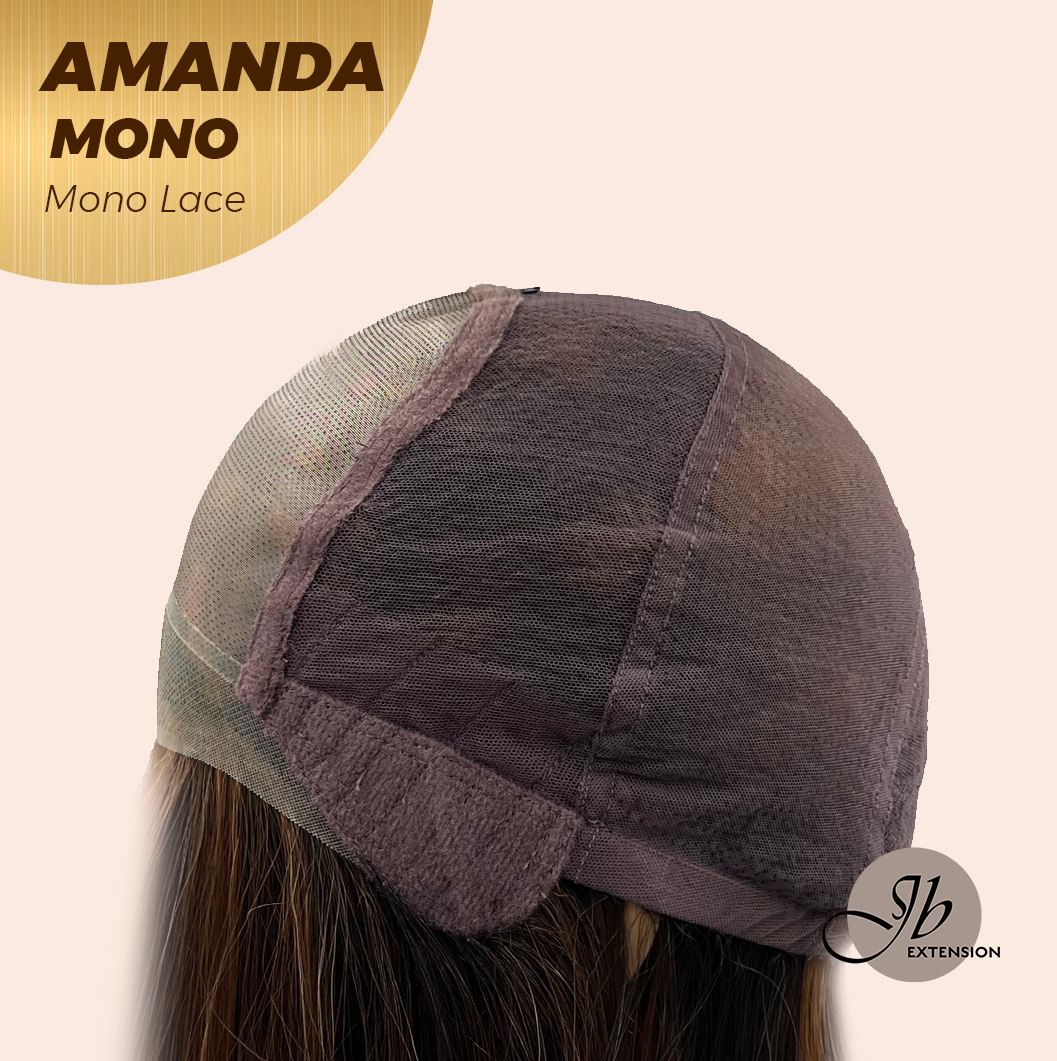 [PRE-ORDER] JBEXTENSION AMANDA MONO Full Monofilament Handmade Full Lace Full Hand Tied Wig 10 Inches Black With Caramel Highlight Mono Lace Handmade Futura Fiber Wig Glueless Wig AMANDA MONO【BENDY EAR TABS】