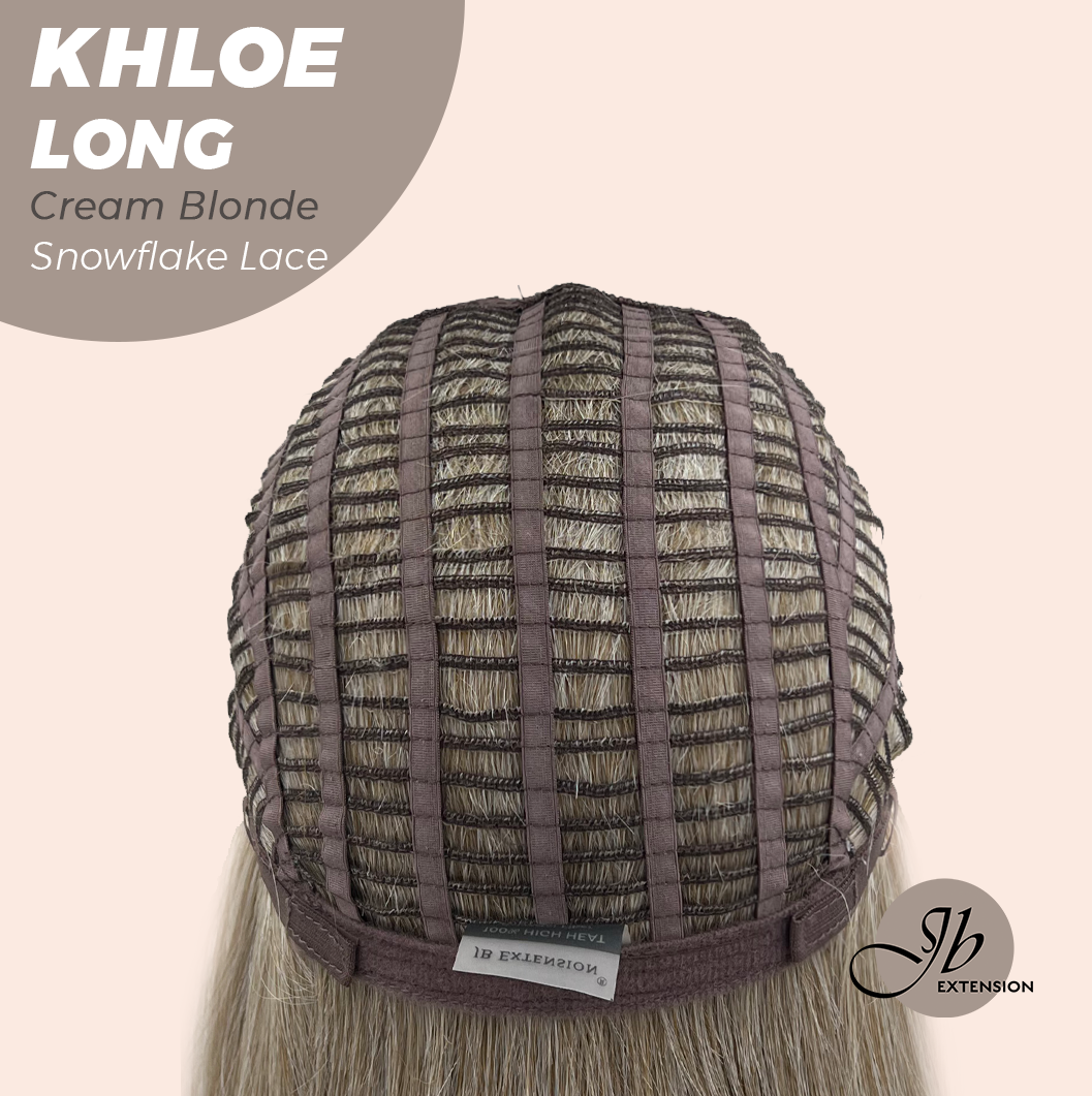 JBEXTENSION 18 Inches Cream Blonde Pre-Cut Snowflake Lace Frontlace Glueless Wig KHLOE LONG CREAM BLONDE【PERMATEASE】【BENDY EAR TABS】