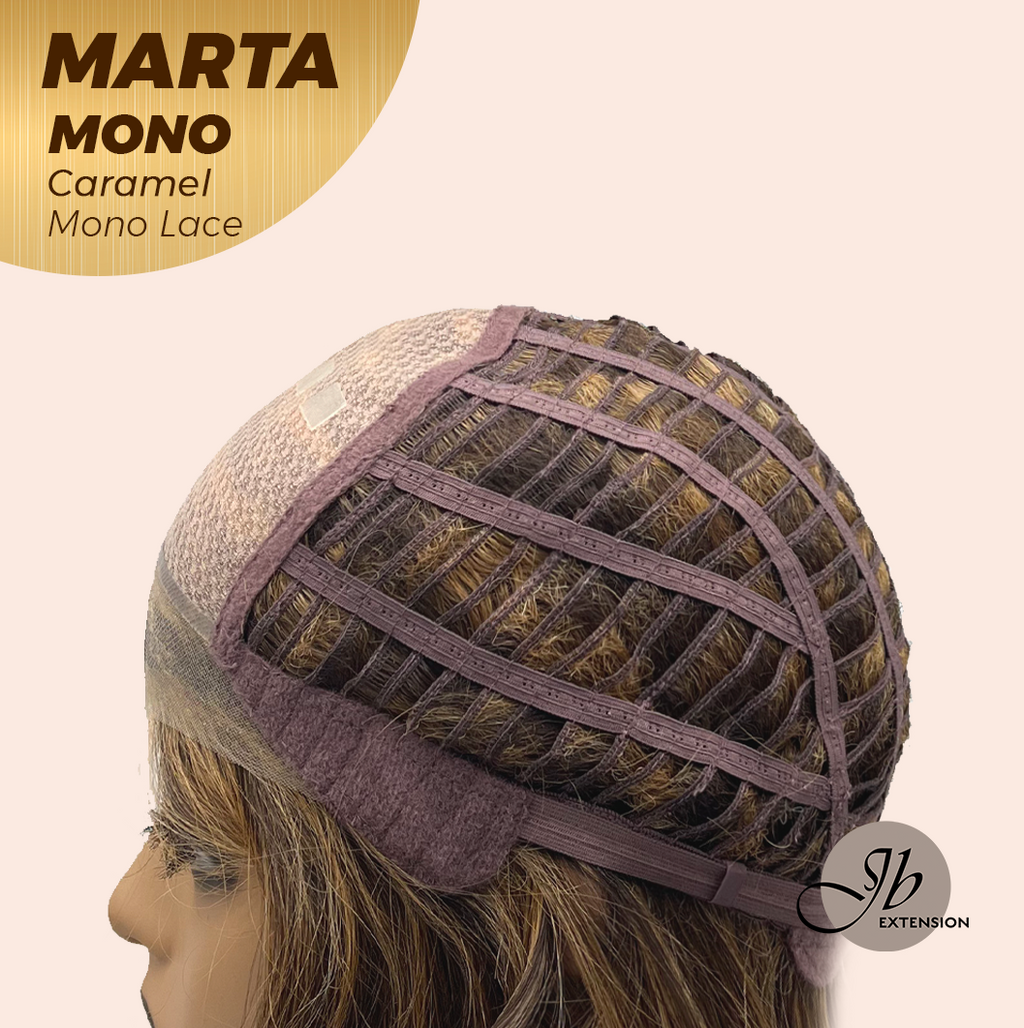 JBEXTENSION MARTA MONO CARAMEL Monofilament Handmade Wig 6X5 Full Monofilament Hand Tied Top Wig 10 Inches Caramel Mono Lace Handmade Futura Fiber Wig With Anti-slip Silicone Strips Glueless Wig MARTA MONO CARAMEL【BENDY EAR TABS】