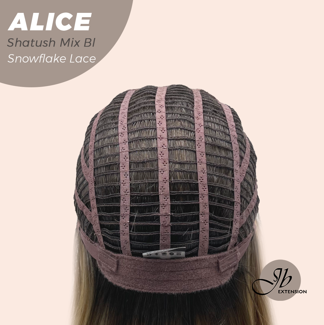 JBEXTENSION 12 Inches Shatush Mix Blonde Pre-Cut Side Part Snowflake Lace Frontlace Glueless Wig ALICE SHATUSH MIX BLONDE【BENDY EAR TABS】- M/L