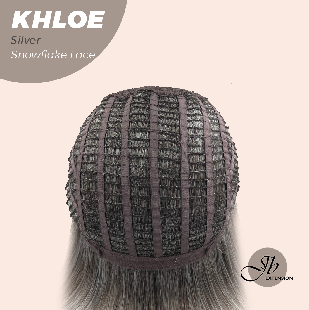JBEXTENSION 12 Inches Bob Cut Silver Pre-Cut Snowflake Lace Frontlace Glueless Wig KHLOE SILVER【PERMATEASE】【BENDY EAR TABS】- S/M