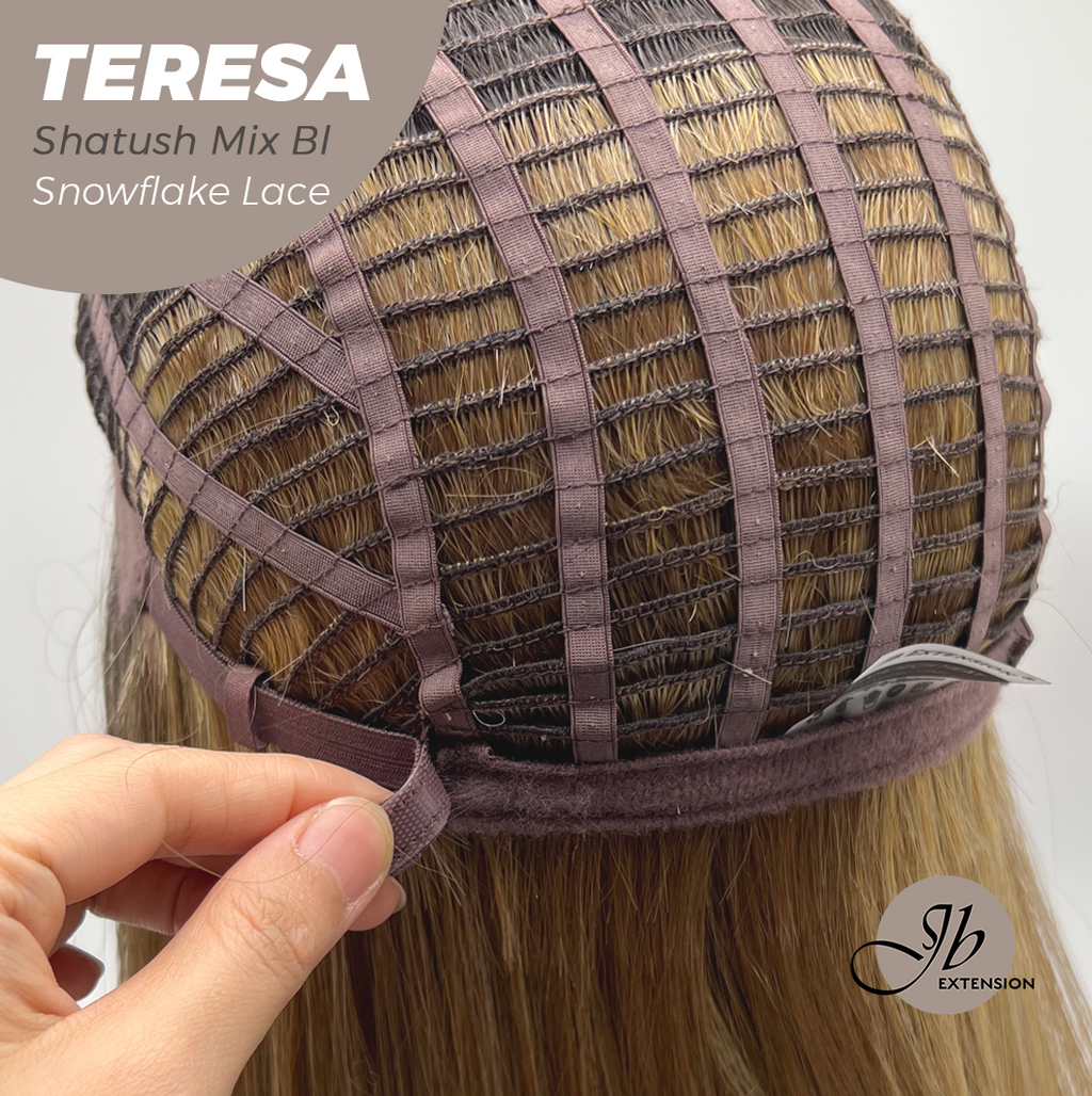 JBEXTENSION 18 Inches Shatush Mix Blonde Pre-Cut Snowflake Lace Frontlace Glueless Wig TERESA SHATUSH MIX BLONDE【PERMATEASE】【BENDY EAR TABS】- M/L