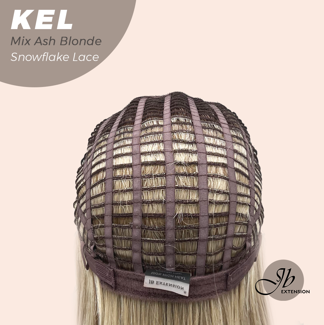JBEXTENSION 22 Inches Mix Ash Blonde Pre-Cut Snowflake Lace Frontlace Glueless Wig KEL MIX ASH BLONDE【PERMATEASE】【BENDY EAR TABS】- M/L