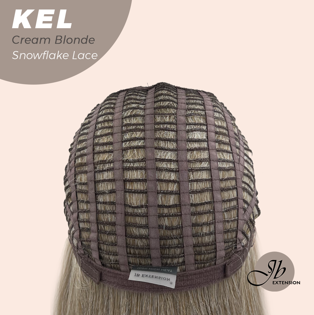 JBEXTENSION 22 Inches Cream Blonde Pre-Cut Snowflake Lace Frontlace Glueless Wig KEL CREAM BLONDE【PERMATEASE】【BENDY EAR TABS】- S/M