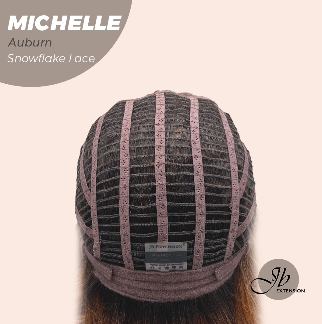 JBEXTENSION 10 Inches Auburn Pre-Cut Side Part Snowflake Lace Frontlace Glueless Wig MICHELLE AUBURN【BENDY EAR TABS】- M/L