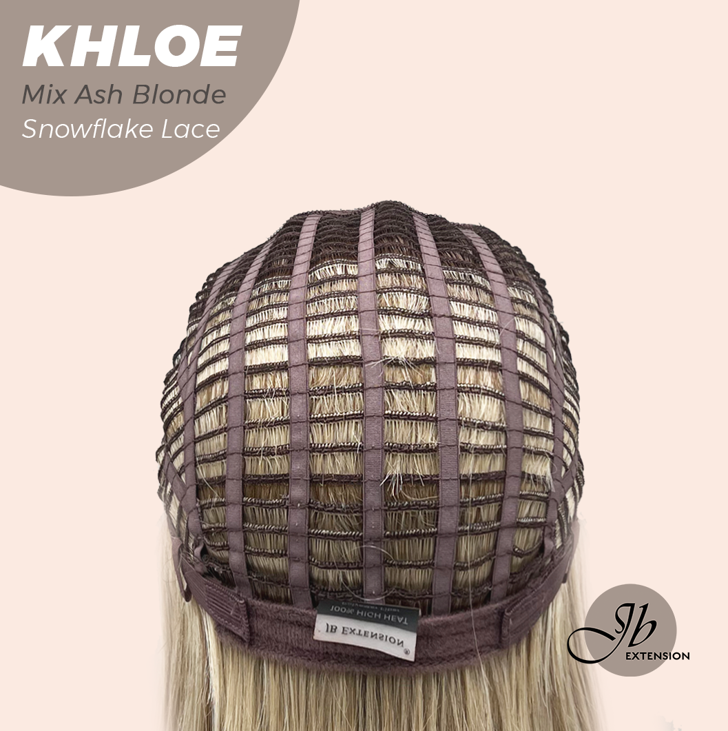 JBEXTENSION 12 Inches Bob Cut Mix Ash Blonde Pre-Cut Snowflake Lace Frontlace Glueless Wig KHLOE MIX ASH BLONDE【PERMATEASE】【BENDY EAR TABS】- M/L