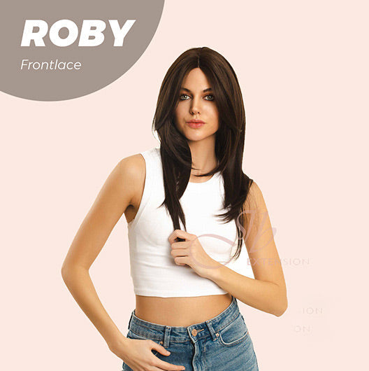 Get the Influencer Look with22 Inches Brown Medium Length Women Pre-Cut Frontlace Glueless Wig ROBY